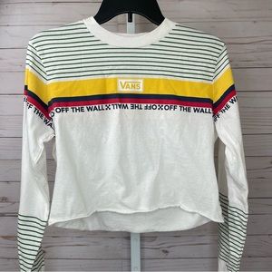 Women’s VANS Long Sleeve Crop Top Size Small White with strips and VANS Logo